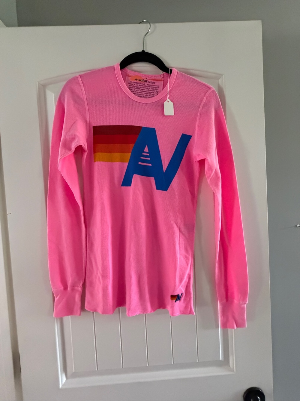 Aviator Nation Womens Long-Sleeve Pink Logo Tee
